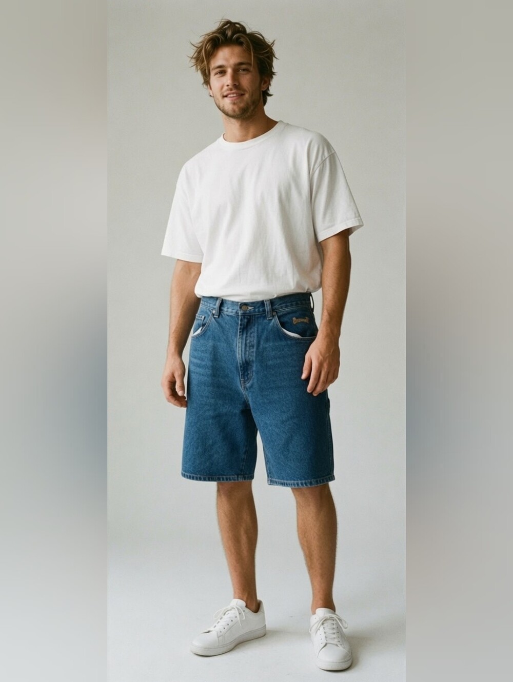Vintage 90s B.U.M. Equipment Rare Jean Shorts Jorts Size‎ 40 Blue Denim Baggy